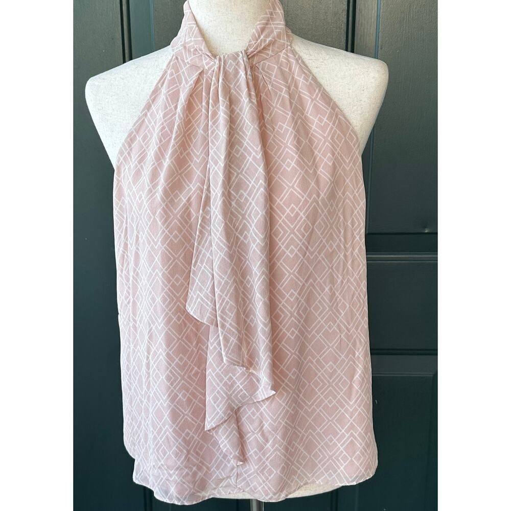 EUC Joie 100% Silk Soft Blush Geo Print Halter Tank Top M Minimalist Office